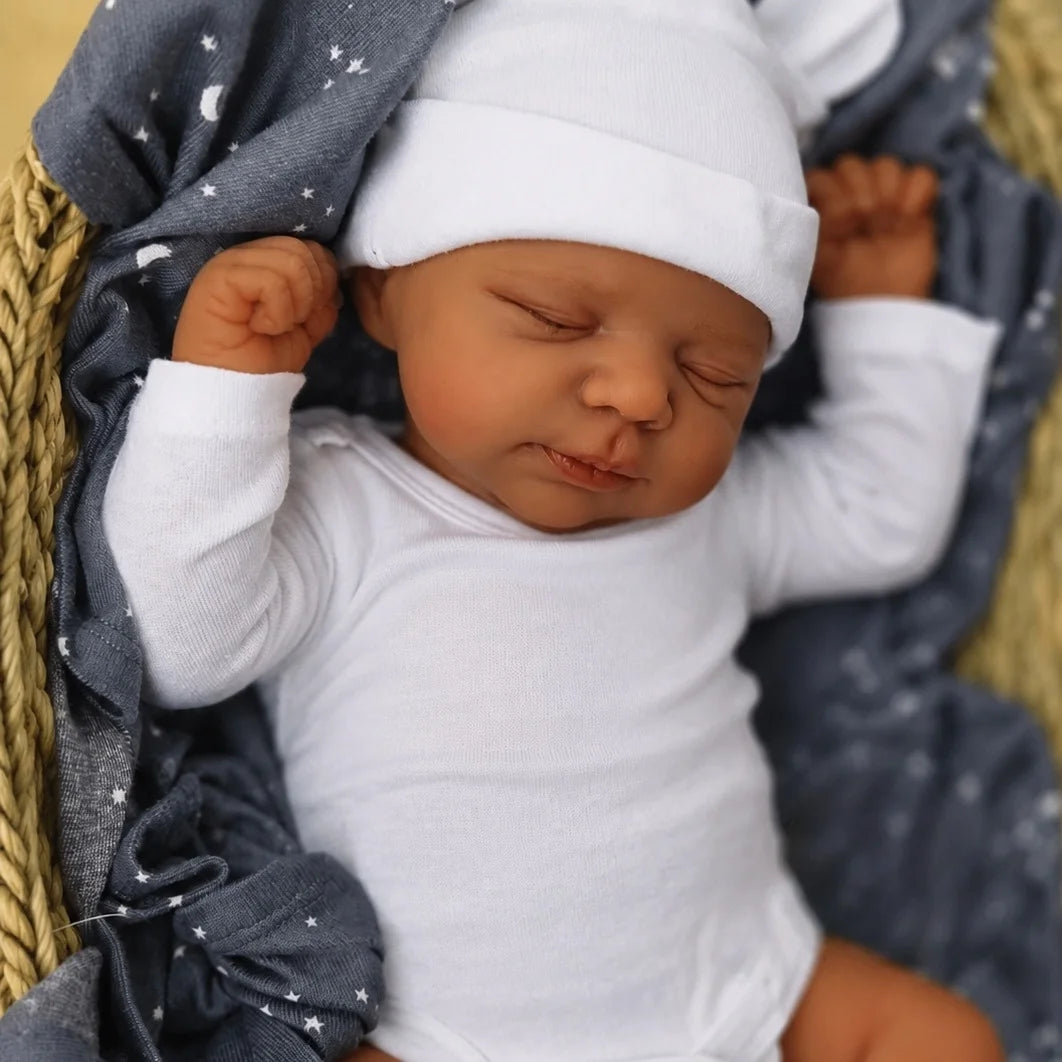 BZDOLL 45 CM Asleep Reborn Black Brown Skin Baby Doll Toy Lifelike Vinyl Limbs Cloth Body 18 inch Doll Handmade Birthday Gift