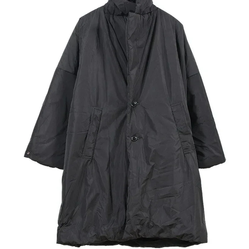 Japanese Trench Coat Winter New Arrival Black Loose Cotton Long Jacket Thickened Casual Male Parka