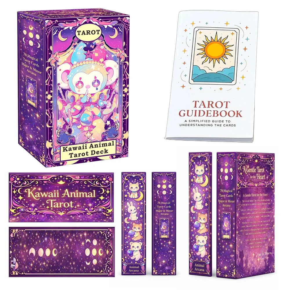 Kawaii Animal Tarot Cards Set, 78 Cards, 13x8 Cm, Includes Paper Instructions, Perfect for Beginners