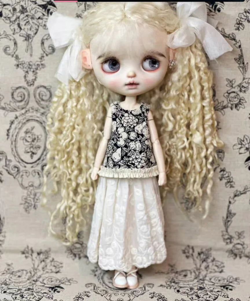 1SET classic vintage style Blythe/landoudou dress +collar (Fit for Lulu,ymy24,Ob22,24,26,zone, Jenny)