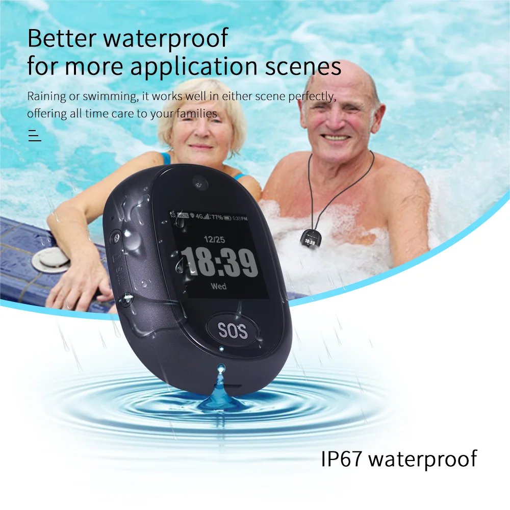 Elderly GPS Tracking Pendant 4G SIM GPS Watch IP67 Waterproof SOS Tracker Device HD Camera Call Health Management Locator