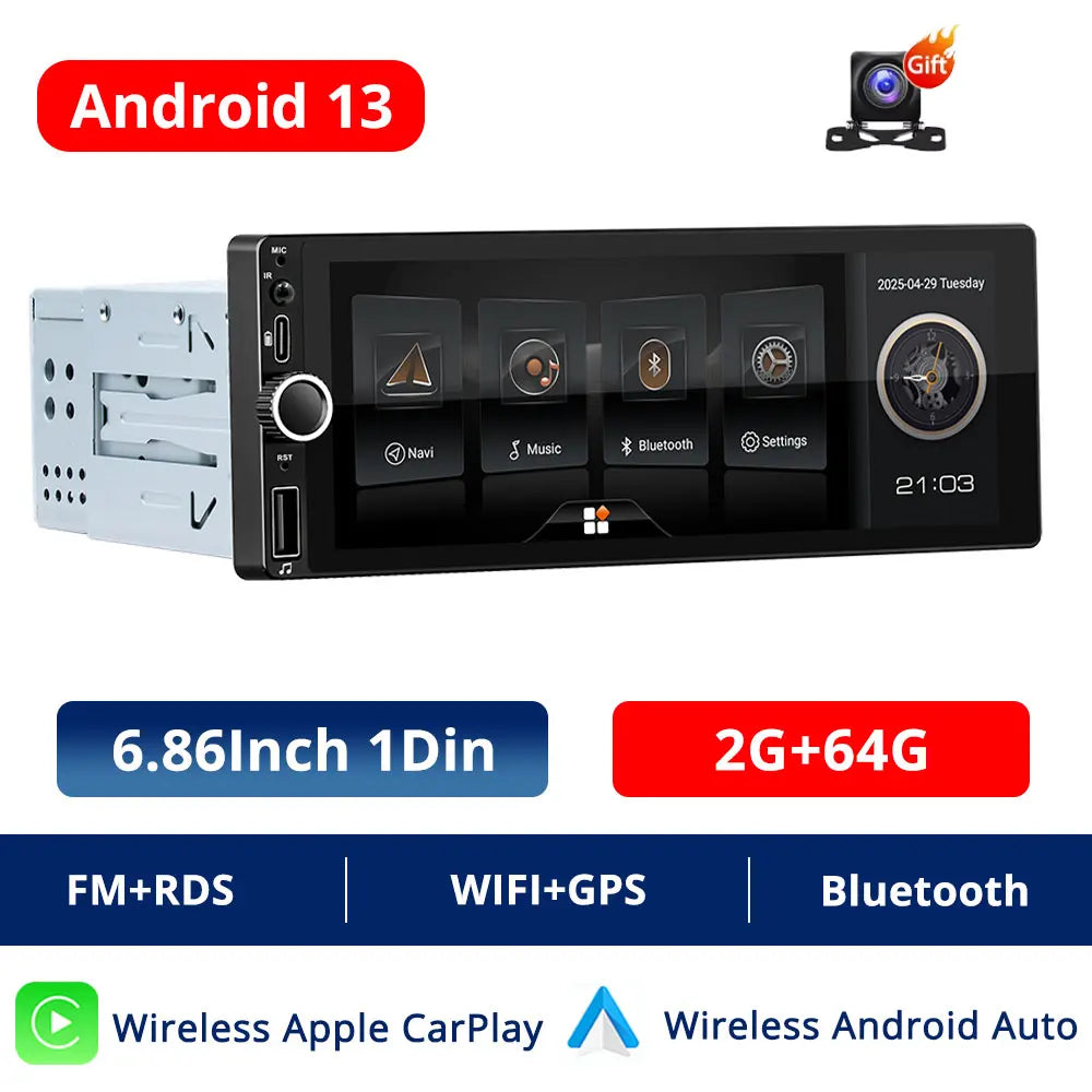 Car Intelligent Systems Android 13 1din Player Wireless Carplay Android Auto WIFI Internet GPS Navigation RDS BT Auto Stereo
