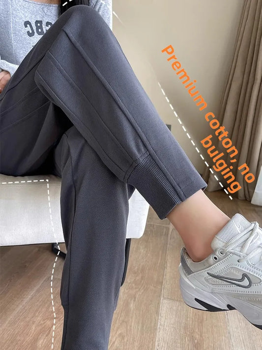 Women's Fleece Lined Harlan Pants Casual Loose Trousers Autumn Winter High Waist Long Pants Commute Style Korean Fashion