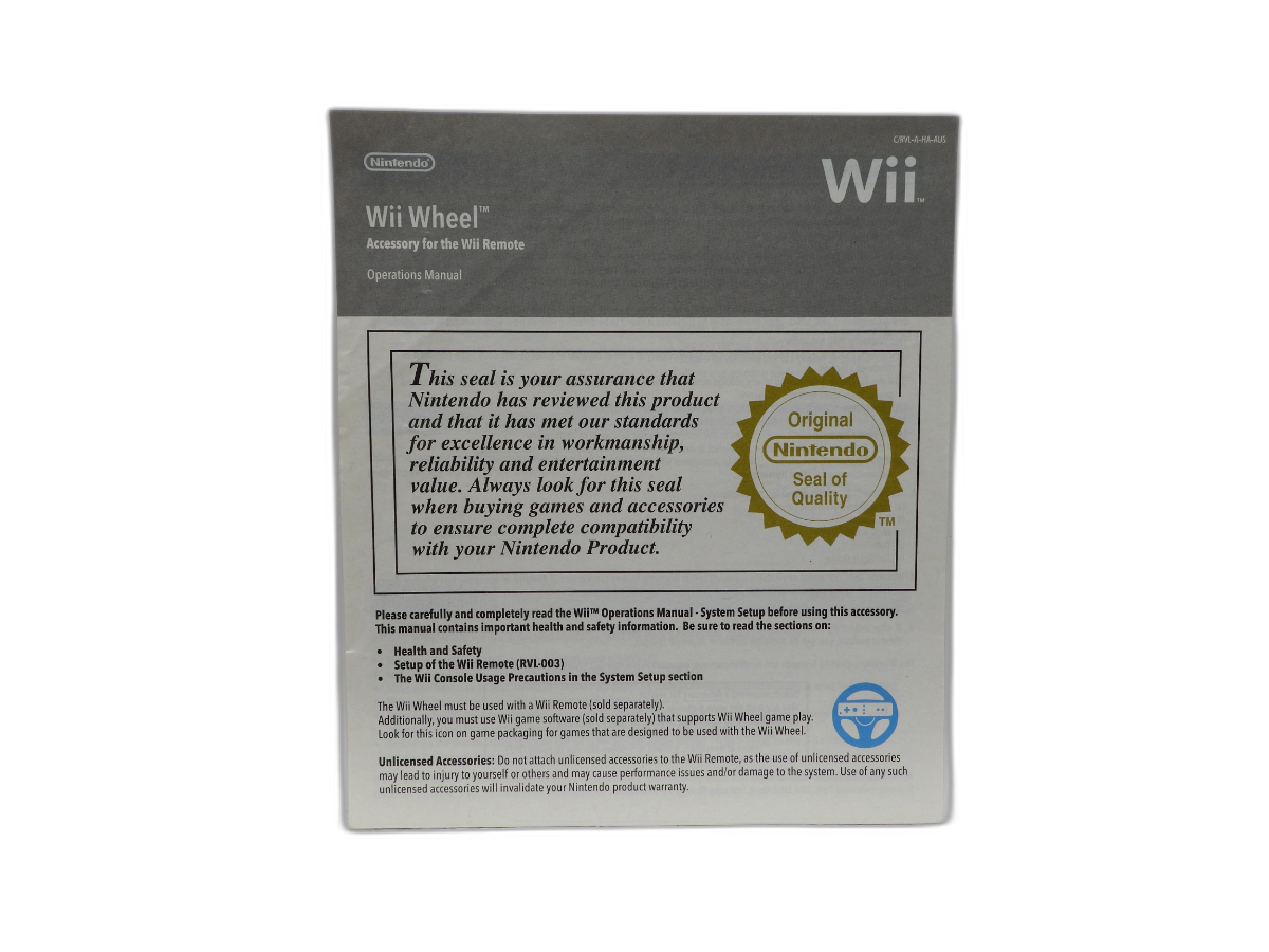 Nintendo Wii Wheel Controller With Manual Game