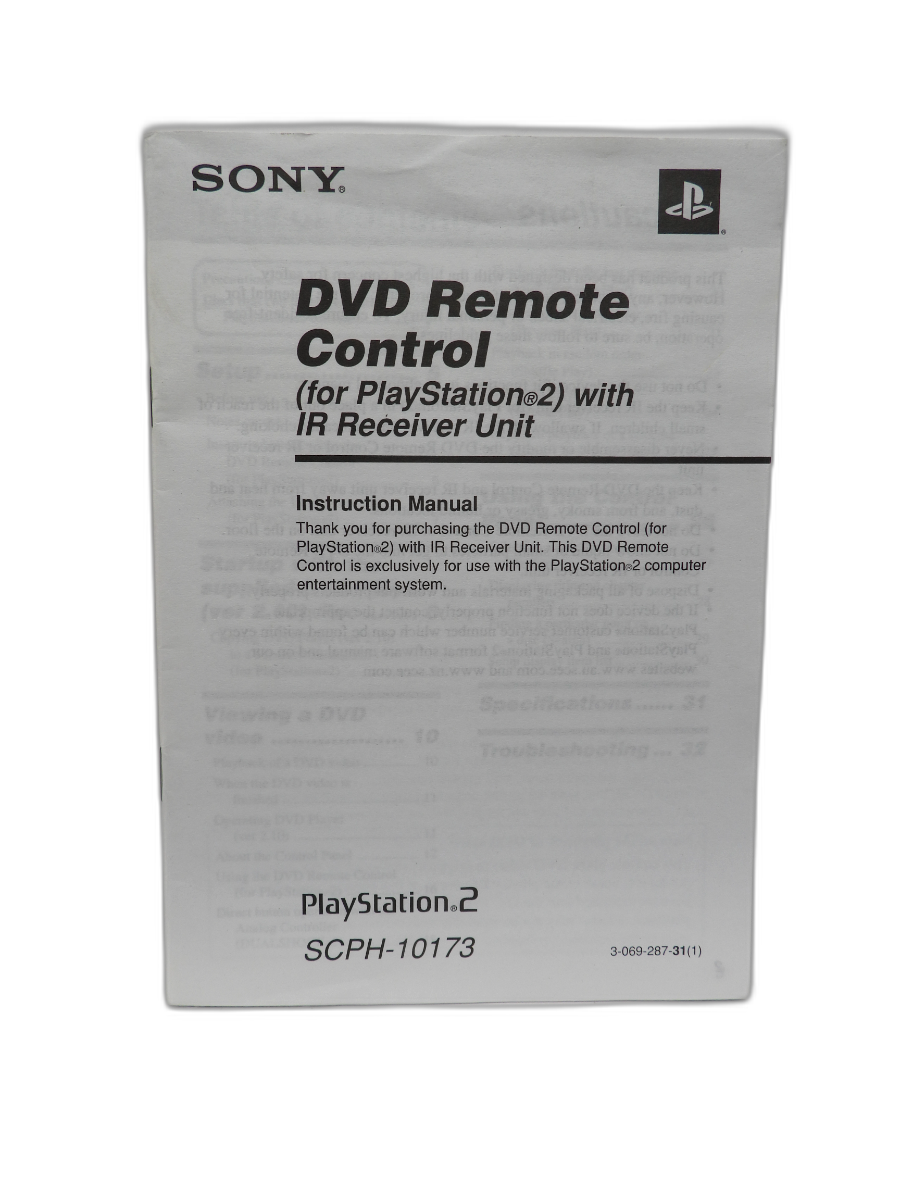 Sony Scph 10173 PS2 Dvd Remote Control With Ir Receiver and Manual Game