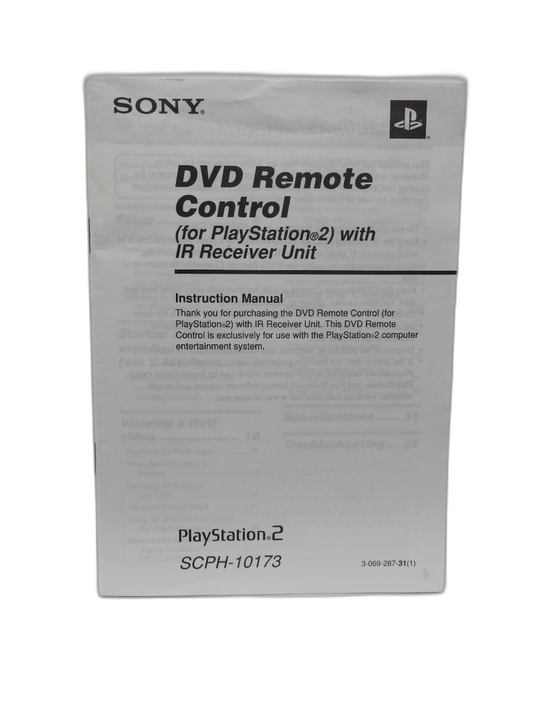 Sony Scph 10173 PS2 Dvd Remote Control With Ir Receiver and Manual Game