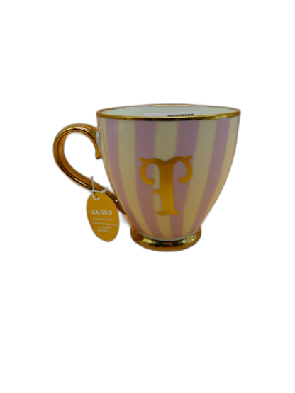 Striped Pink and White Mug With Gold Handle and Rim