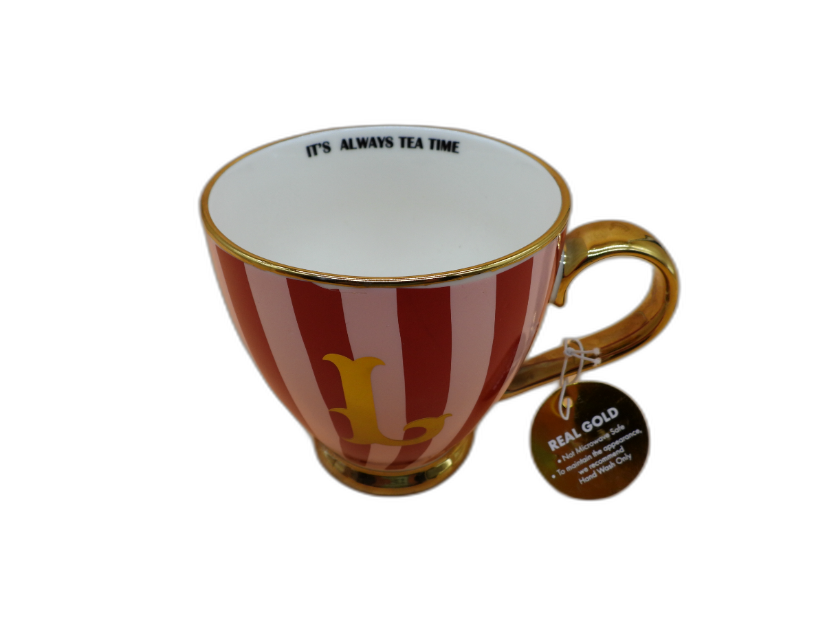 Gold Trimmed Striped Tea Cup