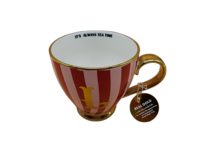 Gold Trimmed Striped Tea Cup