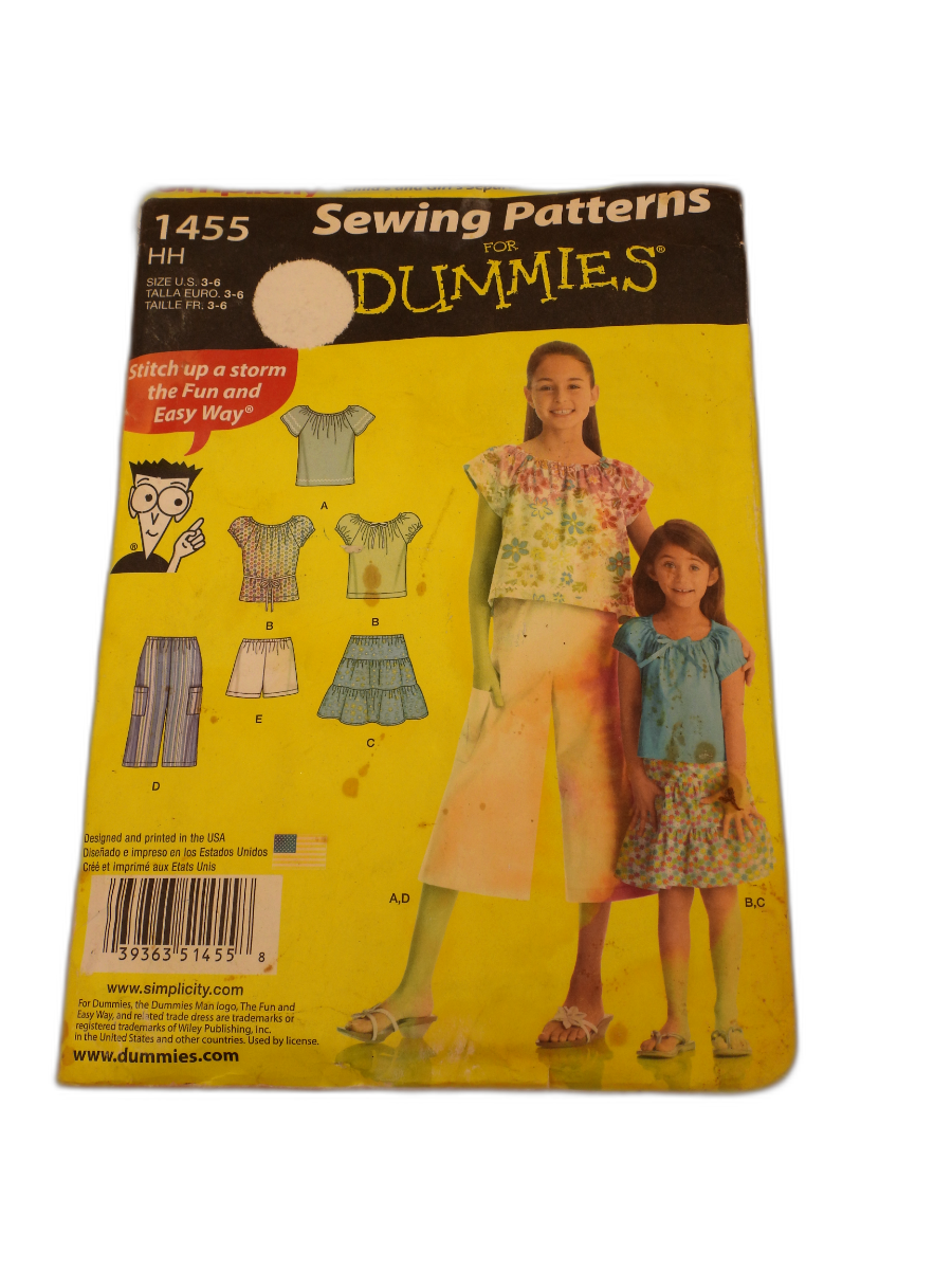 Simplicity Sewing Pattern 1455 Girls Pullover Top Skirt Pants Shorts Size 3 6