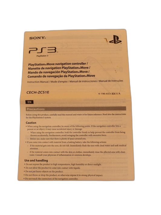 Playstation Move Navigation Controller Instruction Manual Sony PlayStation 3 Gam