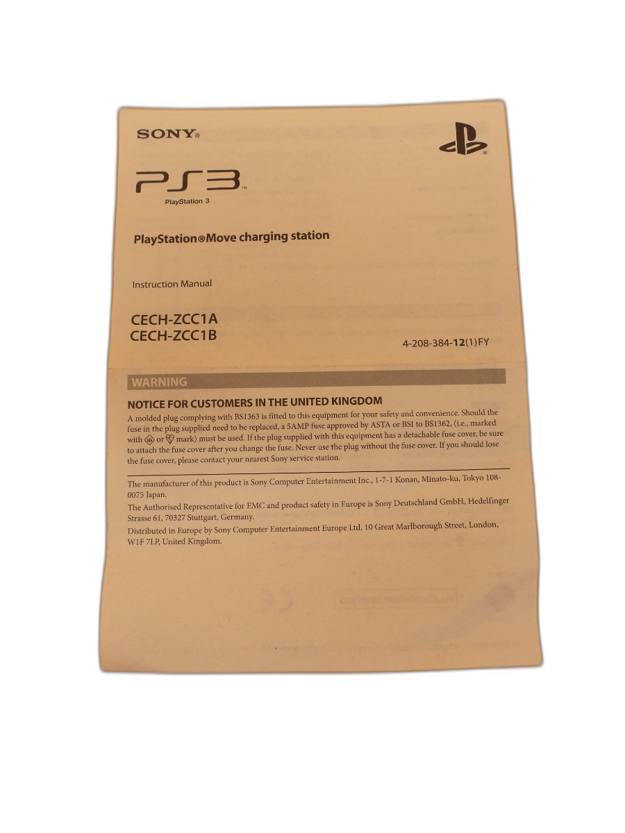 Sony PlayStation Move Charging Station Instruction Manual Cech Zcc1a / Cech Zcc1