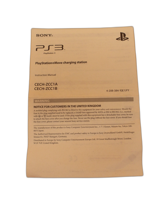 Sony PlayStation Move Charging Station Instruction Manual Cech Zcc1a / Cech Zcc1