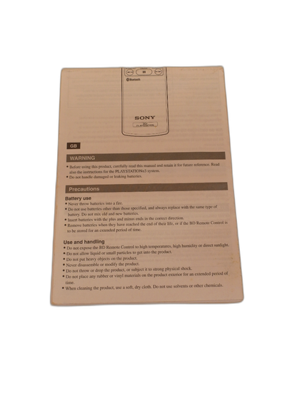PlayStation 3 Blu Ray Remote Instruction Manual Sony Game