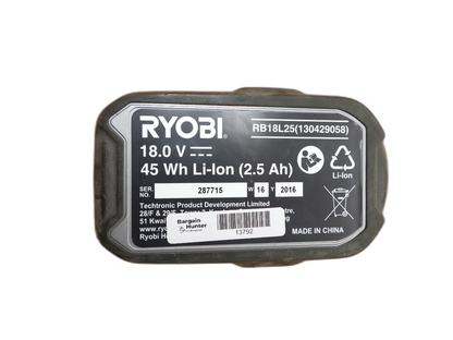 Ryobi 18v 2.5ah Lithium Ion Battery Pack Rb18l25
