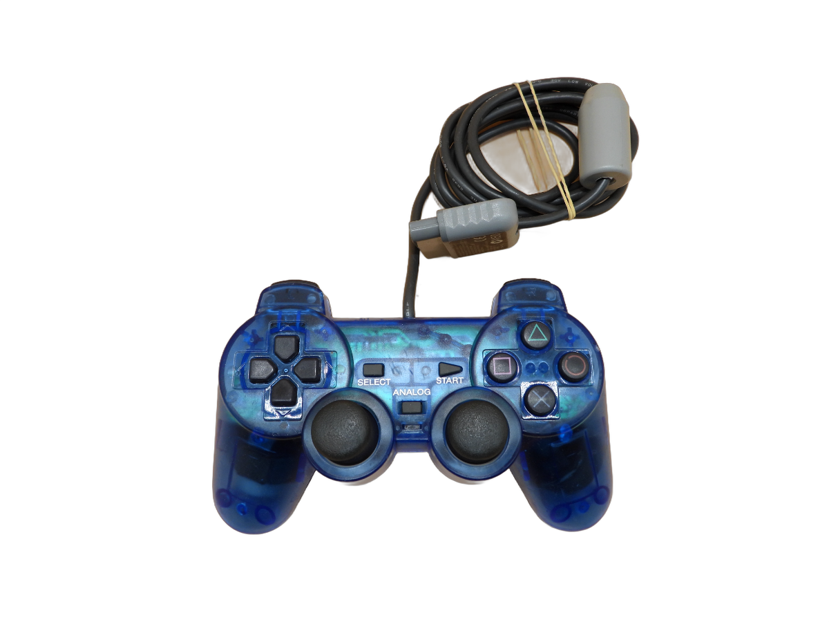 Aftermarket PlayStation 1 Dualshock Wired Controller Blue Transparent Sony Game