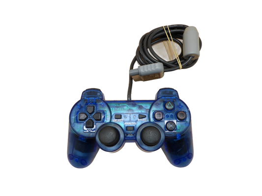 Aftermarket PlayStation 1 Dualshock Wired Controller Blue Transparent Sony Game