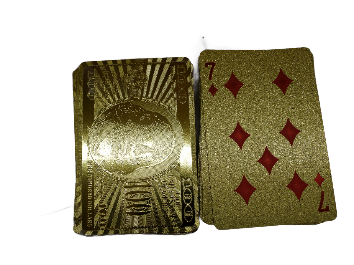 Gold Foil Playing Cards Set 52 + Jokers $100 Bill Design