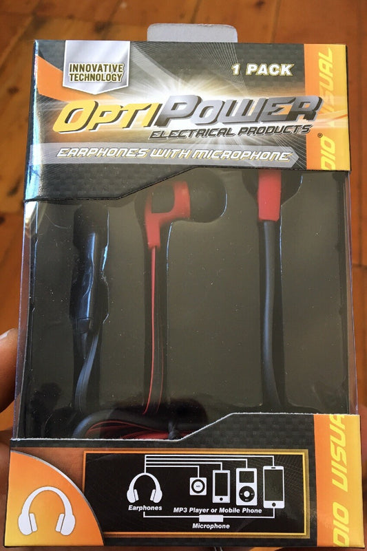 Opti Power Red 1m 3.5mm jack Headphones with Mic Cable Brand New