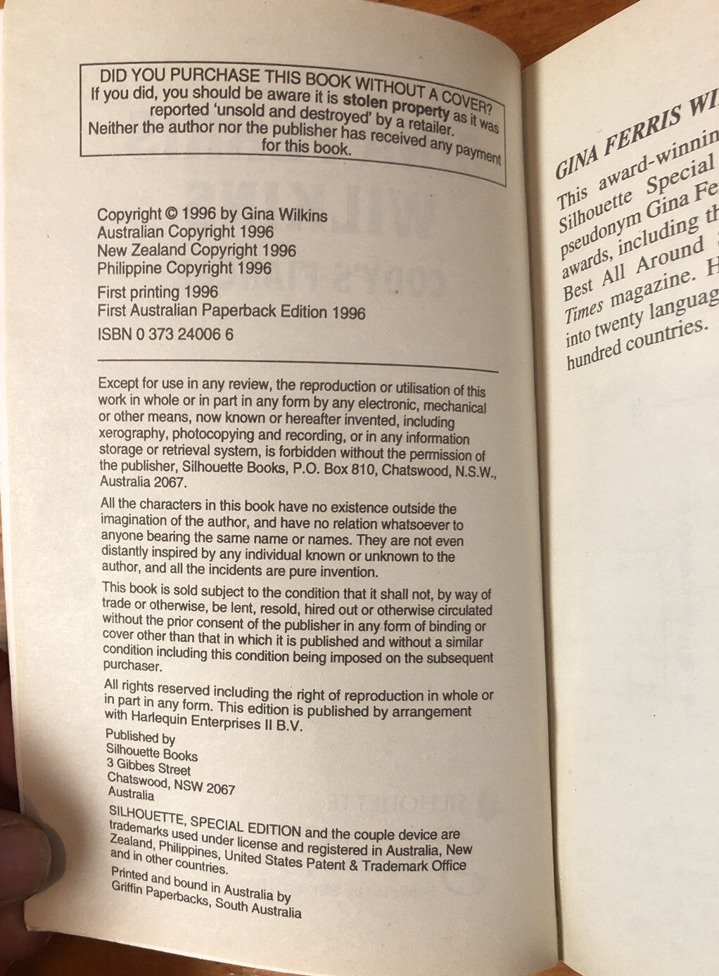 Cody's Fiancee Gina Ferris Wilkins Silhouette In ok Condition