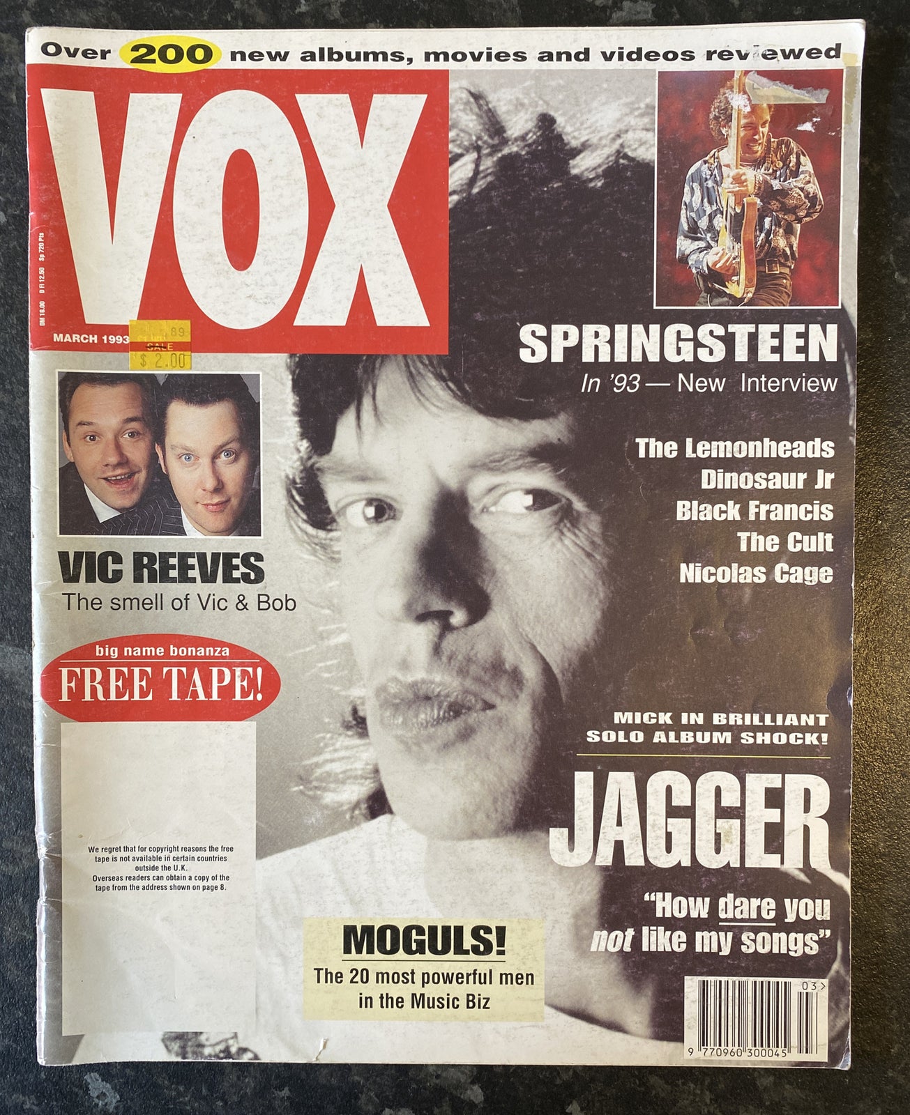 Mick Jagger, Bruce Springsteen VOX magazine MARCH 1993 Good Vintage Condition