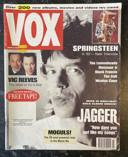Mick Jagger, Bruce Springsteen VOX magazine MARCH 1993 Good Vintage Condition
