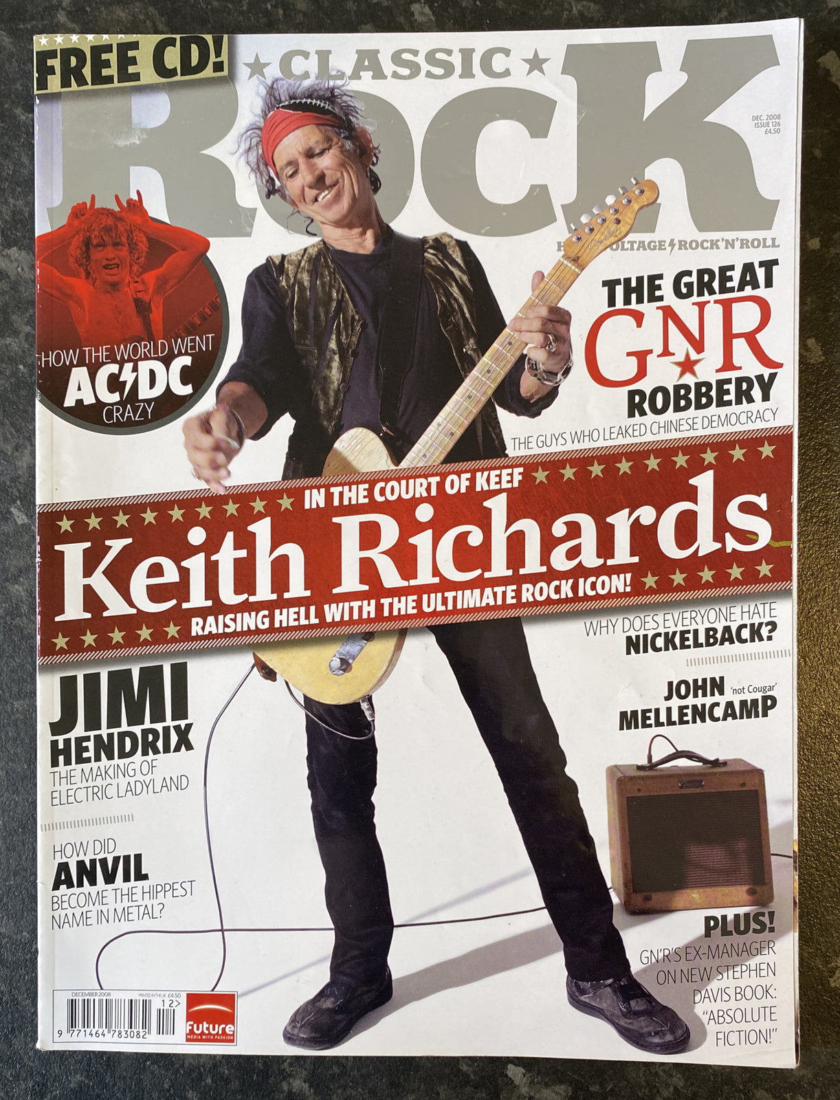 CLASSIC ROCK MAGAZINE KEITH RICHARDS COVER,ROLLING STONES #126 DECEMBER 2008