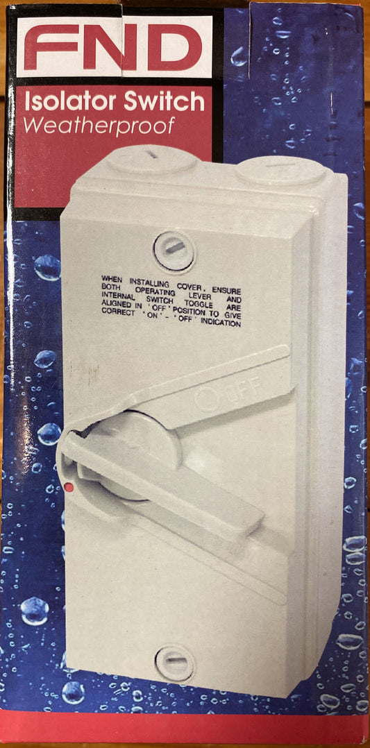 FND Isolator Switch Weatherproof IP66 2 Pole 20A Isolators Surface Mount