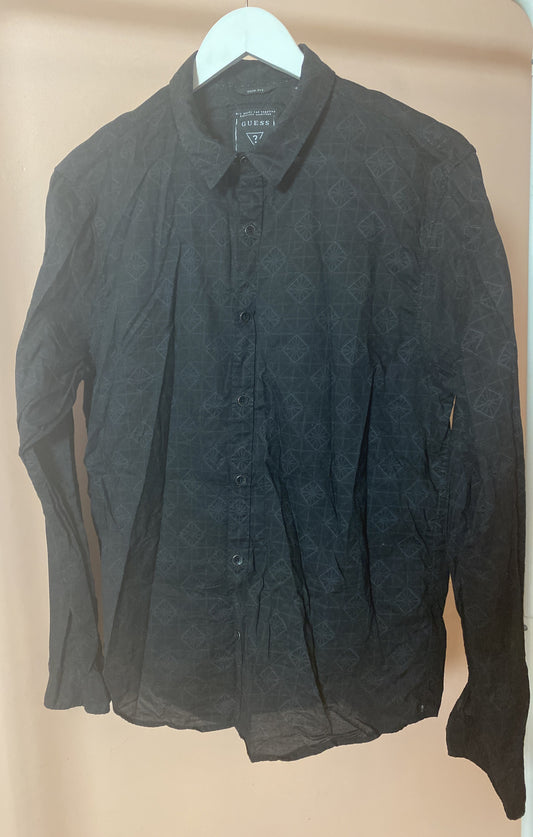 Guess Black Dress Long Sleeve Shirt Medium Slim Fit In Good Condition