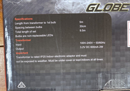 Brand New Set of 16 Party Globe Style Lights - Warm White LED 9.5M Lit Length