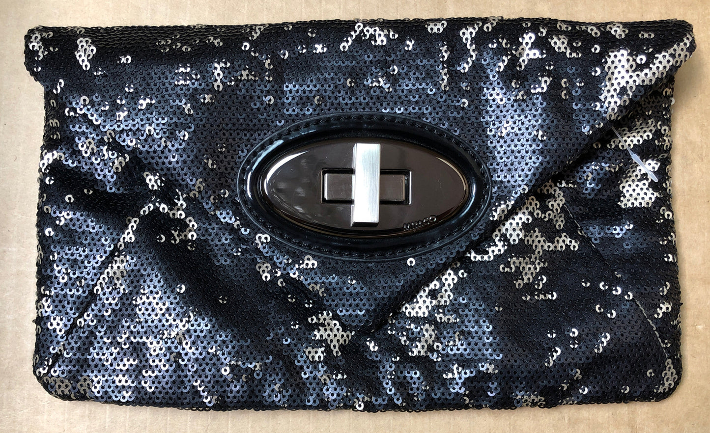 M626 Mimco sequin Black Clutch Handbag Purse In Good Condition + Free Post