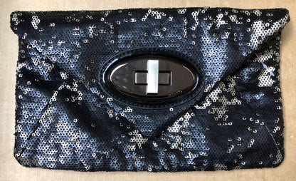 M626 Mimco sequin Black Clutch Handbag Purse In Good Condition + Free Post