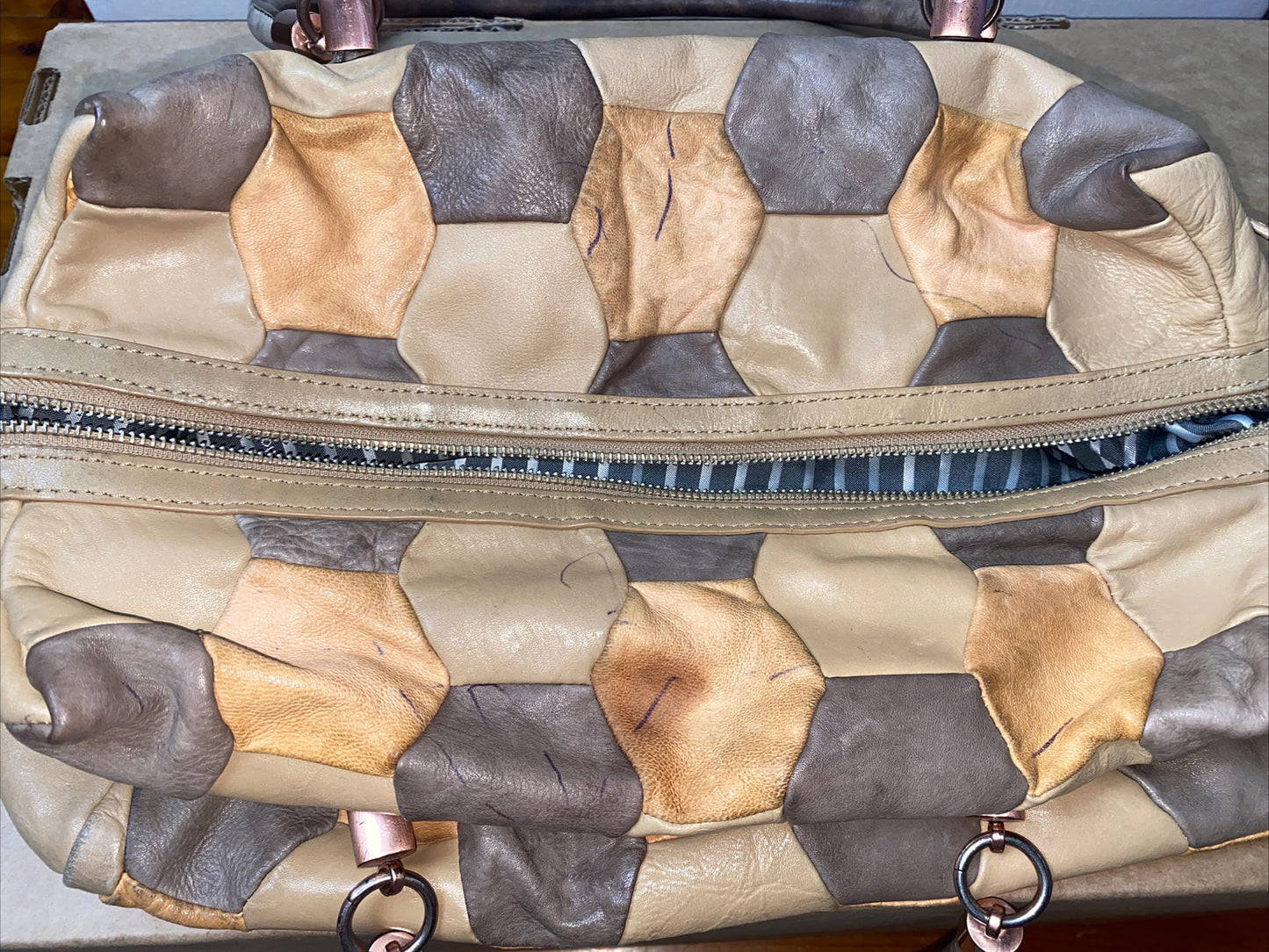 M647 Mimco Large Handbag Beige Tan Brown colour In Good Condition + Free Post