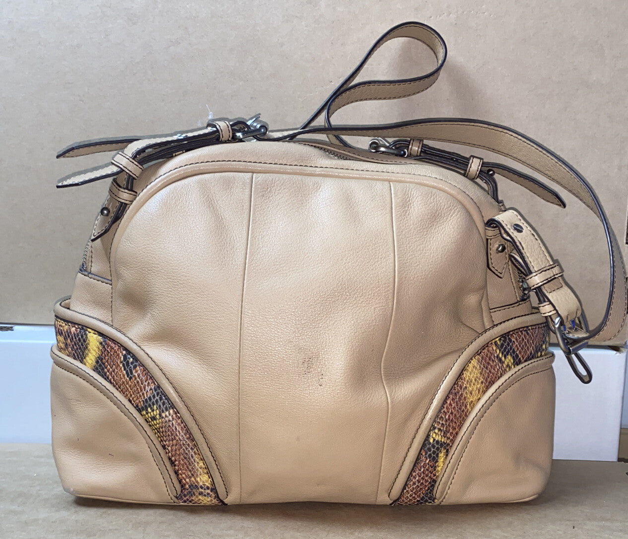 M646 Mimco Large Handbag Beige Tan Brown colour In Good Condition + Free Post