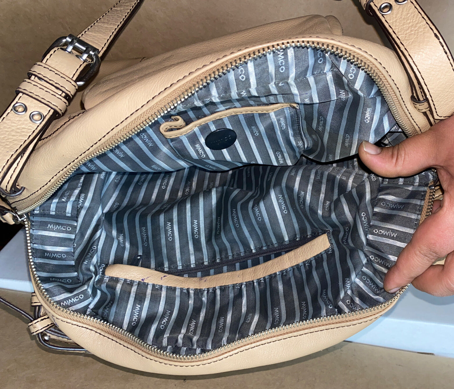 M646 Mimco Large Handbag Beige Tan Brown colour In Good Condition + Free Post