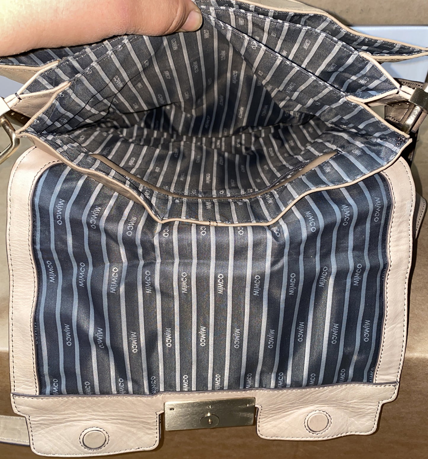 M669 Mimco Large Handbag Beige Tan Brown colour In Good Condition + Free Post