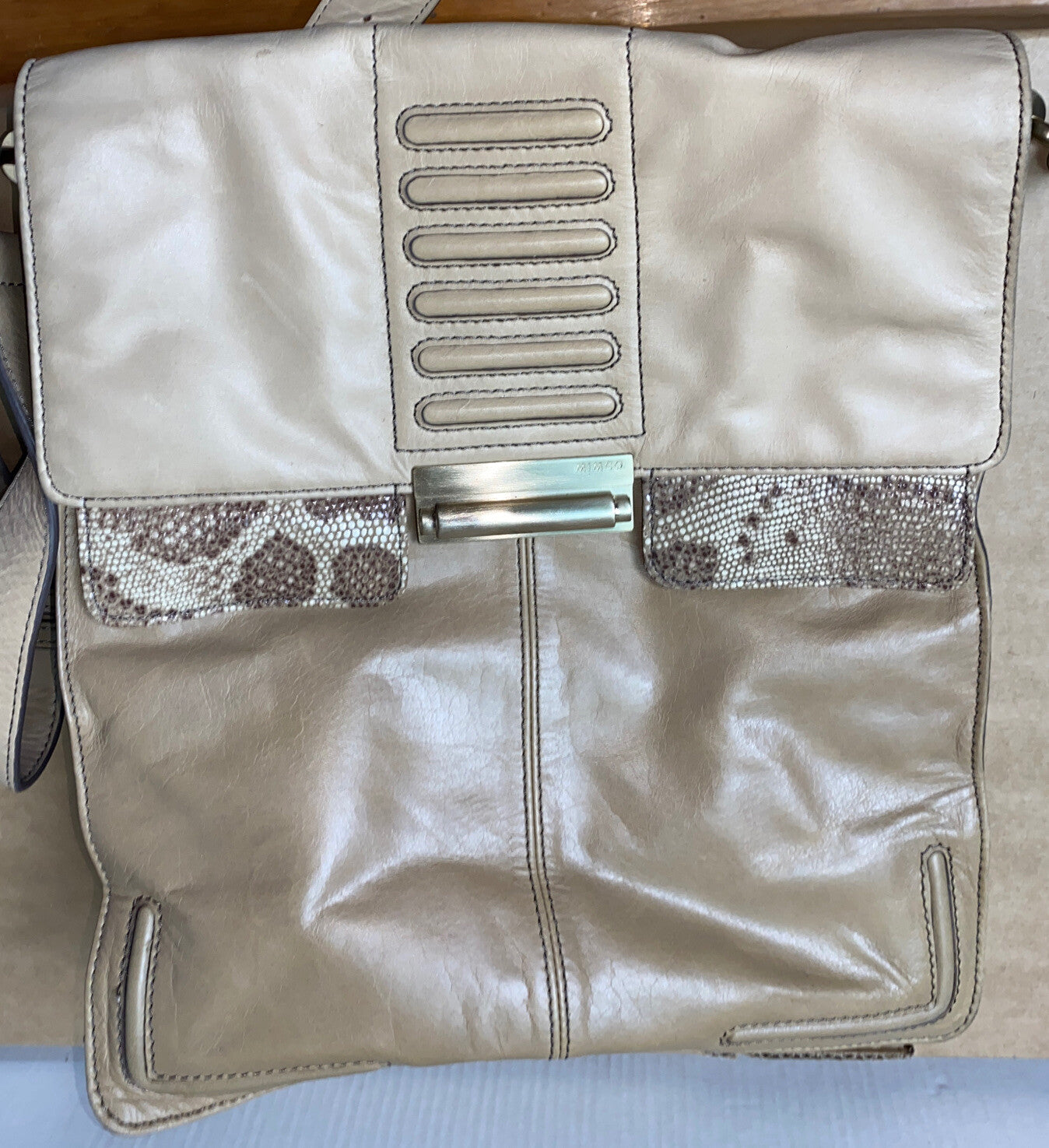 M669 Mimco Large Handbag Beige Tan Brown colour In Good Condition + Free Post
