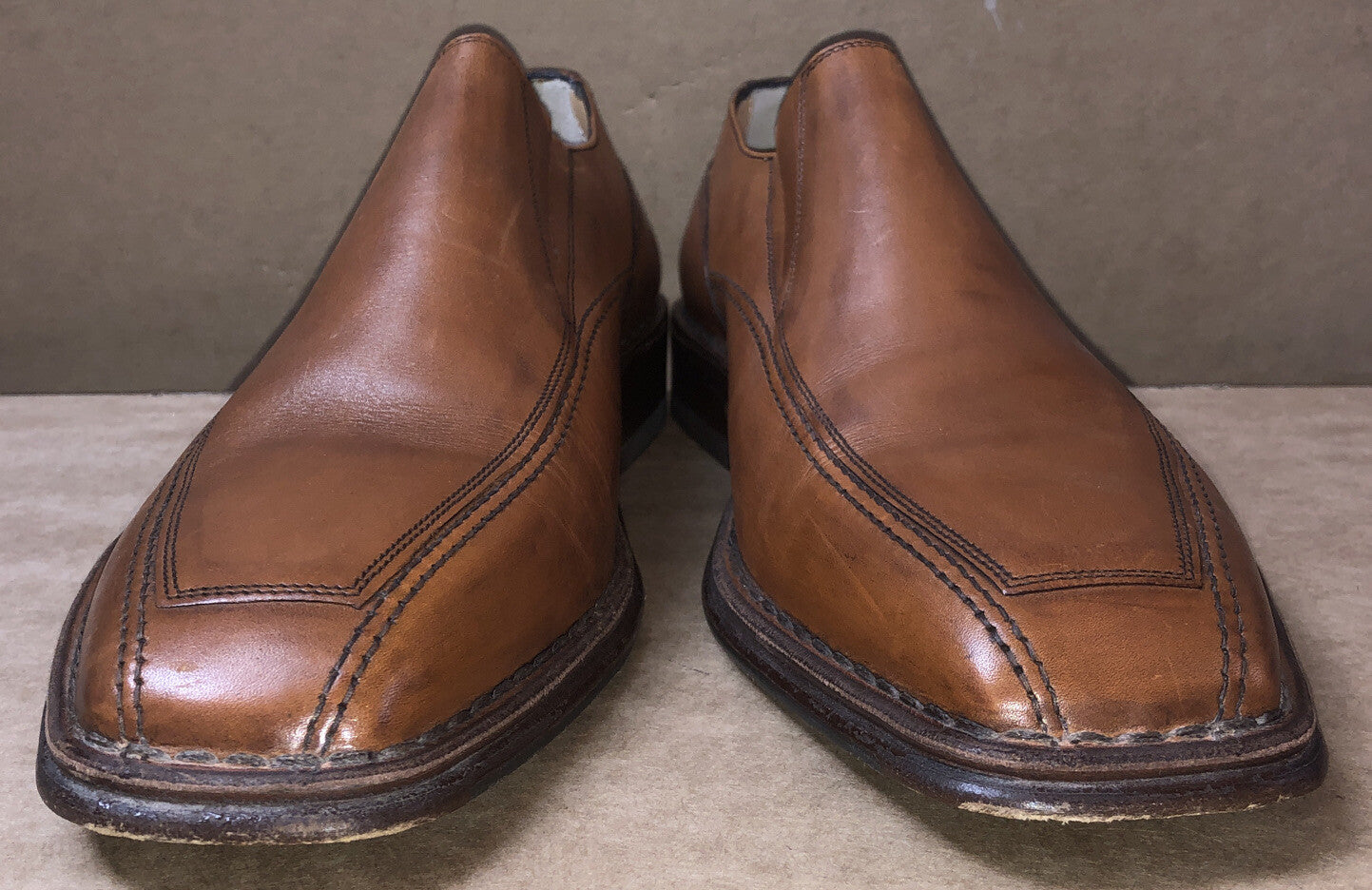 Mens A. Lanon Venezia Brown Leather Slip On Work Shoes Size 43 Italy Made