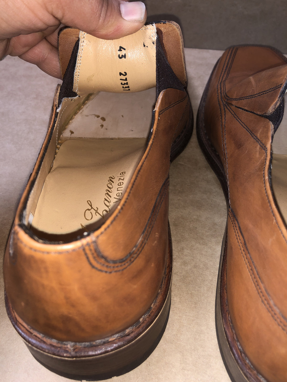 Mens A. Lanon Venezia Brown Leather Slip On Work Shoes Size 43 Italy Made