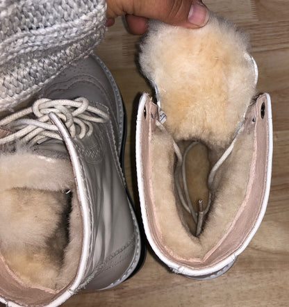 AXA UGG Boots Sheepskin Wool Insole Lace Up White Leather Sizing 4 Mens 6 Womens