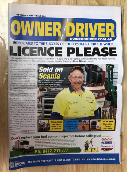 Owner Driver Newspaper Magazine 2016 November #286 In Good Condition