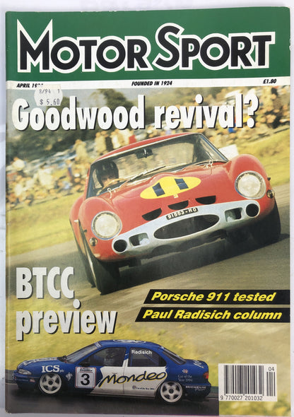 Motor Sport April 1994 Magazine Vintage In Good Condition