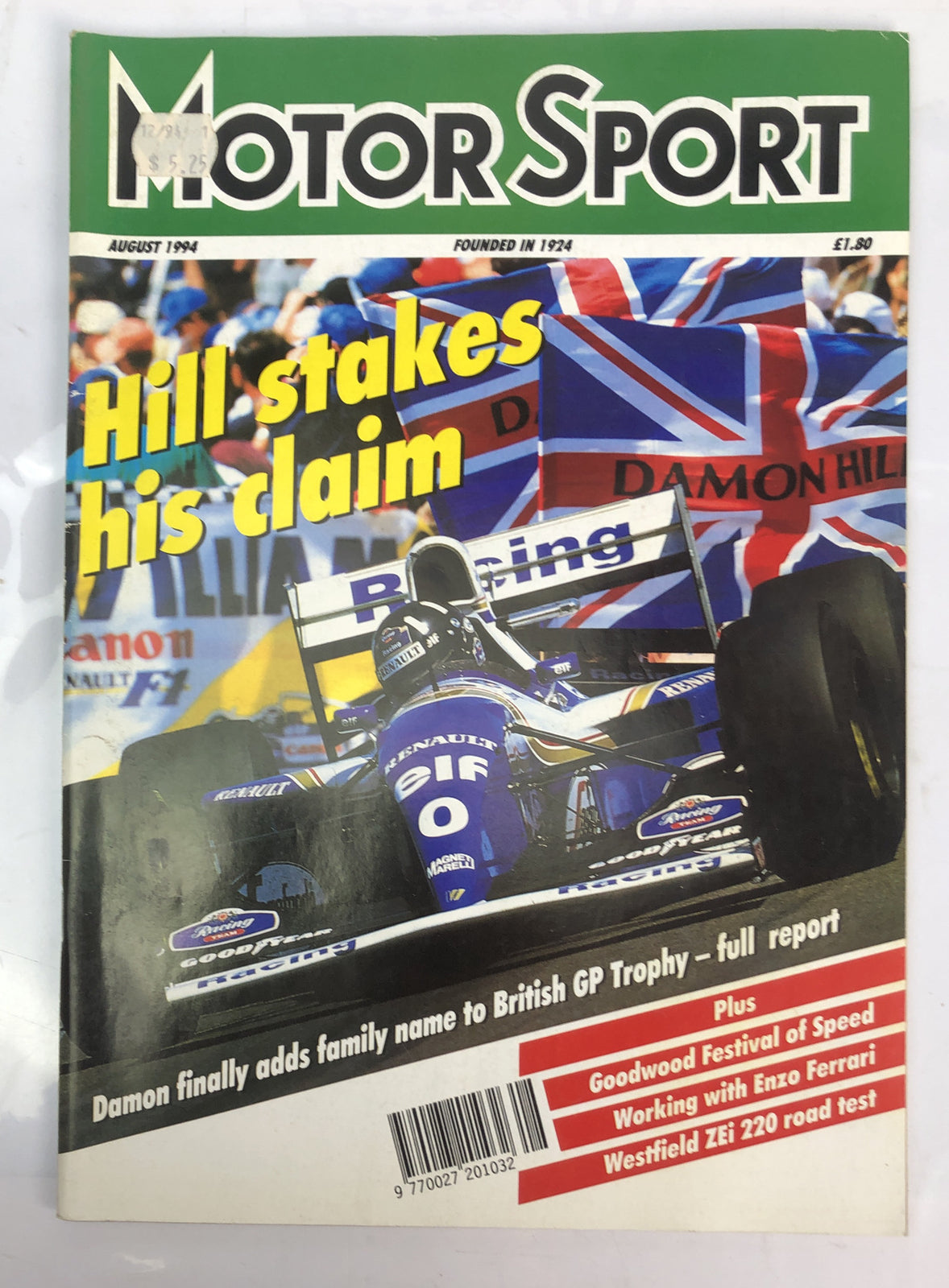 Motor Sport August 1994 Magazine Vintage In Good Condition