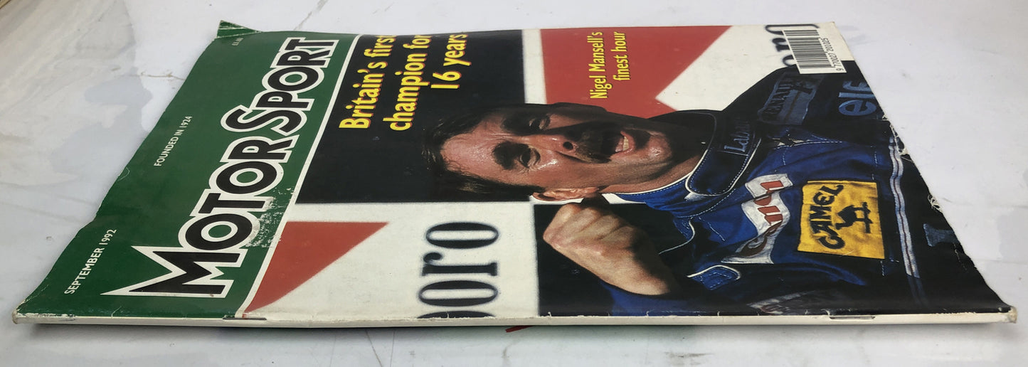 Motor Sport September 1992 Magazine Vintage In OK Condition