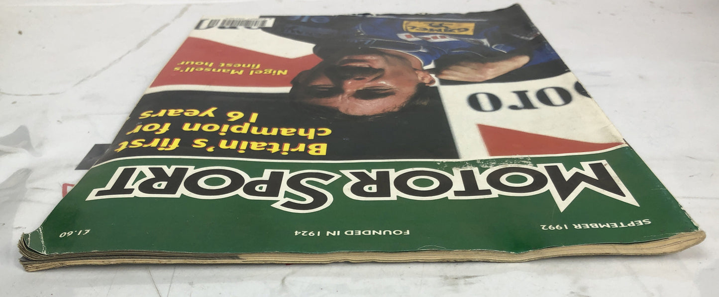 Motor Sport September 1992 Magazine Vintage In OK Condition