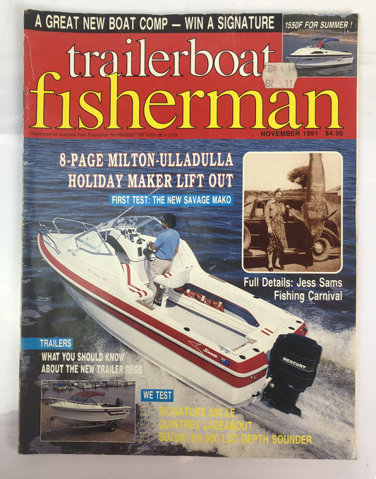 Trailer Boat Fisherman Magazine November 1991 In Good Condition