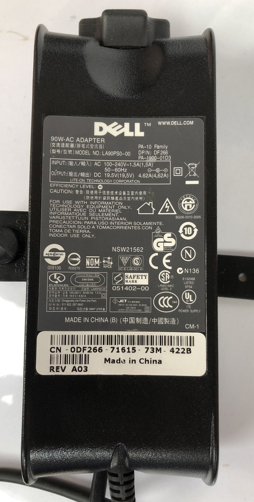 Genuine Dell PA-10 FAMILY 90W 19.5v 4.62A Plug Tip Size : 7.4mm*5.0mm DF266