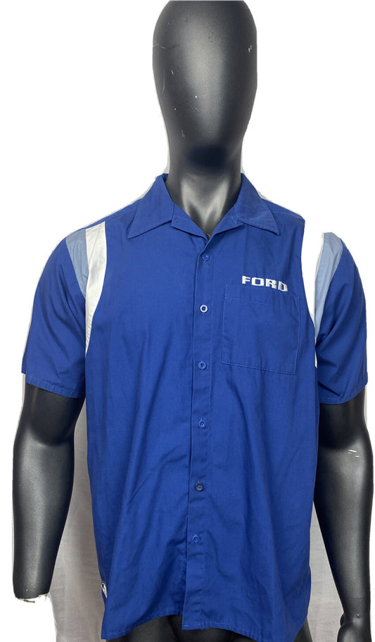 Ford Blue Embroidered Short Sleeve Shirt Size XL In OK Condition F178
