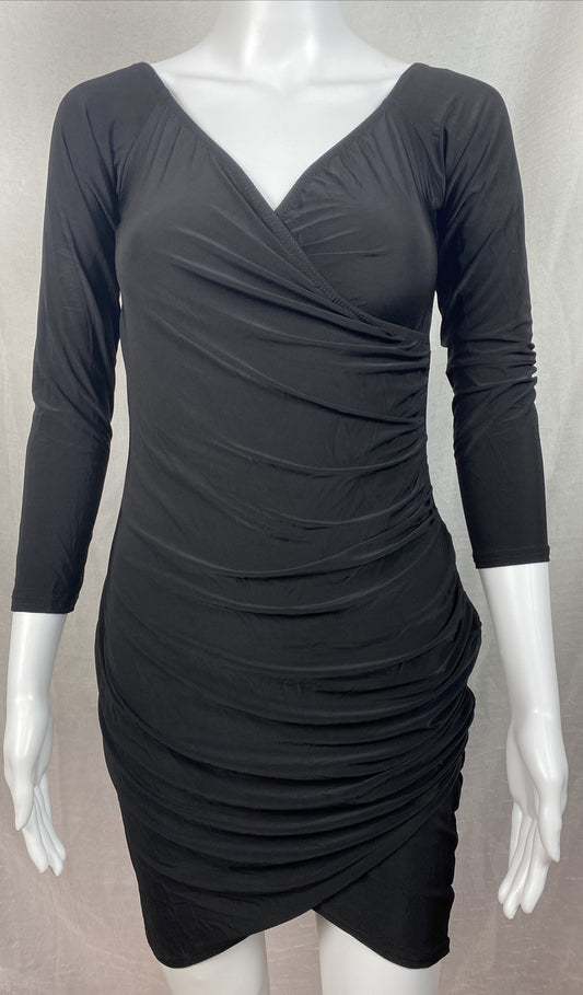 Pretty Little Thing Shape Black Ruched Bardot Bodycon Dress Size 12 New F281