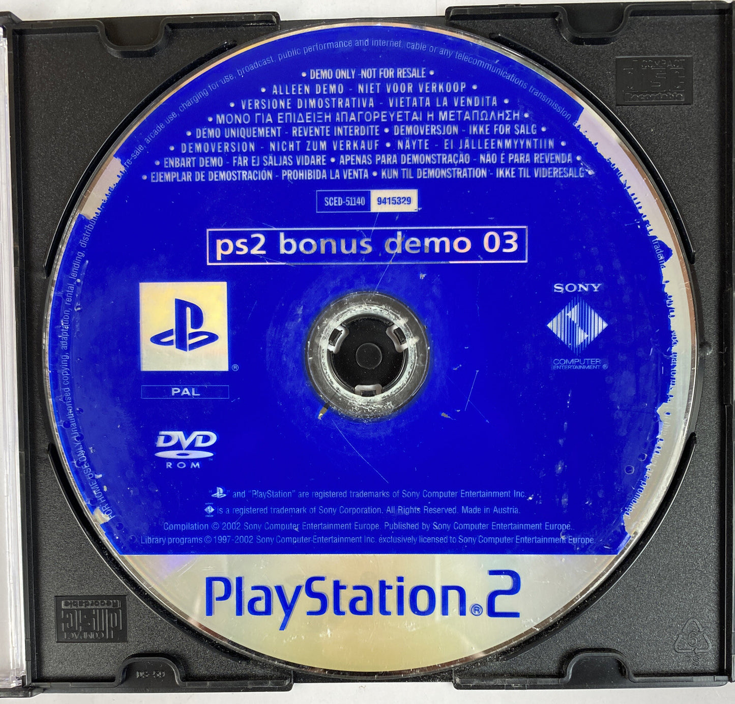 Sony PlayStation 2 Bonus Demo 03 Disc PAL Playstation 2/PS2 Disc Demo Only